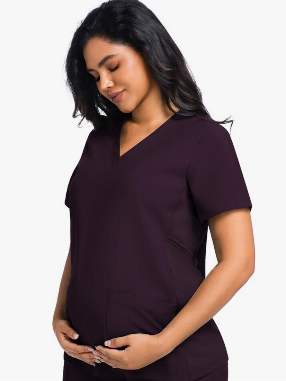 Maternity V-Neck Scrub Top - Plum